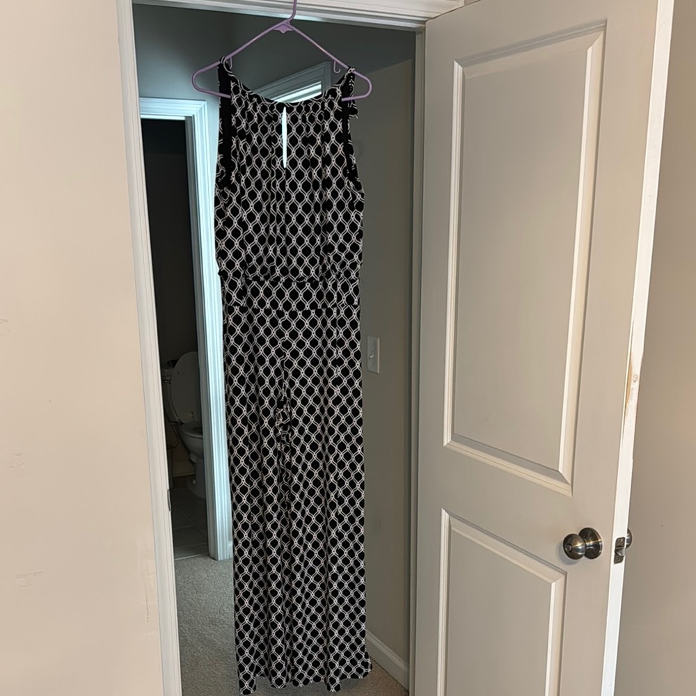 White House Black Market Black and White Geometric Jumpsuit